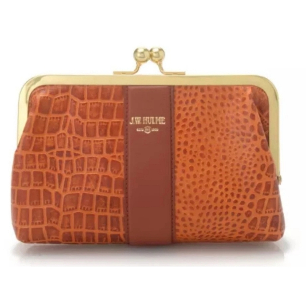 JW HULME JACKIE CROC PATTERN LEATHER KISS LOCK CARRY ALL